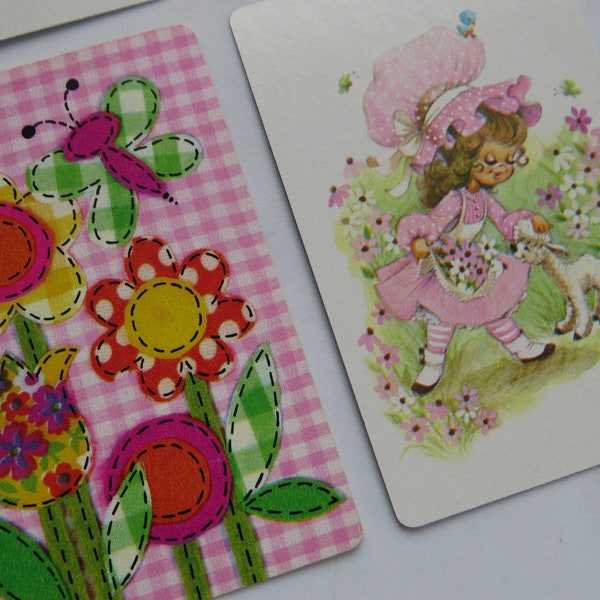 Vintage Ephemera Lot ~ Pretty Pink Gingham Flowers Girls ~ Playing Cards ~ Craft or Swap ~ Planner ~ Junk Journal ~ Scrapbook