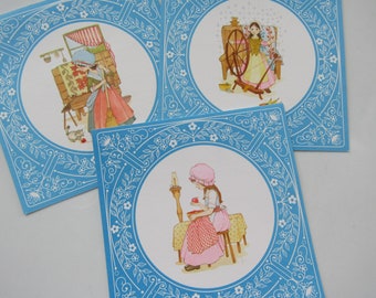 Vintage Trio Note Cards ~ Little Girls ~ Colonial Dear Hearts by Classique