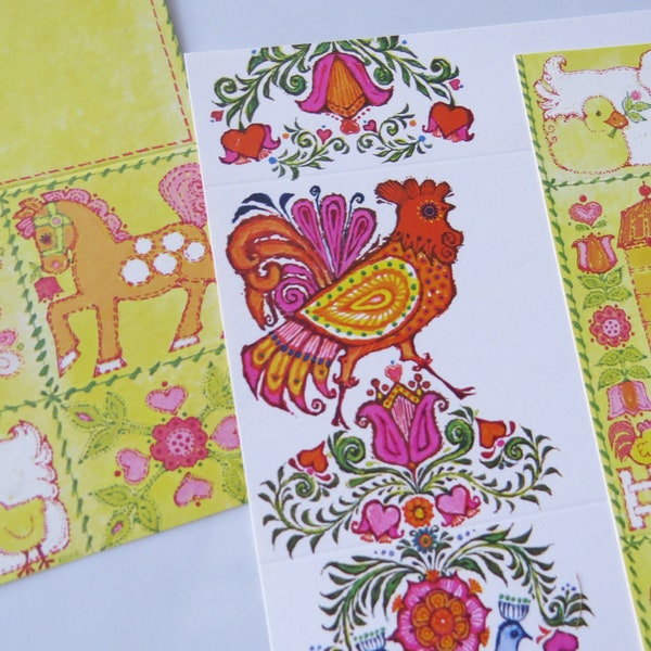 Vintage Trio Current Fold A Note Stationery w/ Seals ~ Bright n Cheery Folk Barnyard