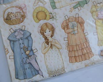 Vintage Gift Wrap Sheet - Birthday - Wedding Shower ~ Retro - Paper Doll ~ Little Girl ~Young Lady Victorian Dresses in Pastels