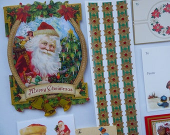 Vintage Old World Charm Victorian Christmas Deluxe Scrap Pack 34 Pc. Tags Stickers Note Card Paper Crafts Junk Journal Supplies Stationery