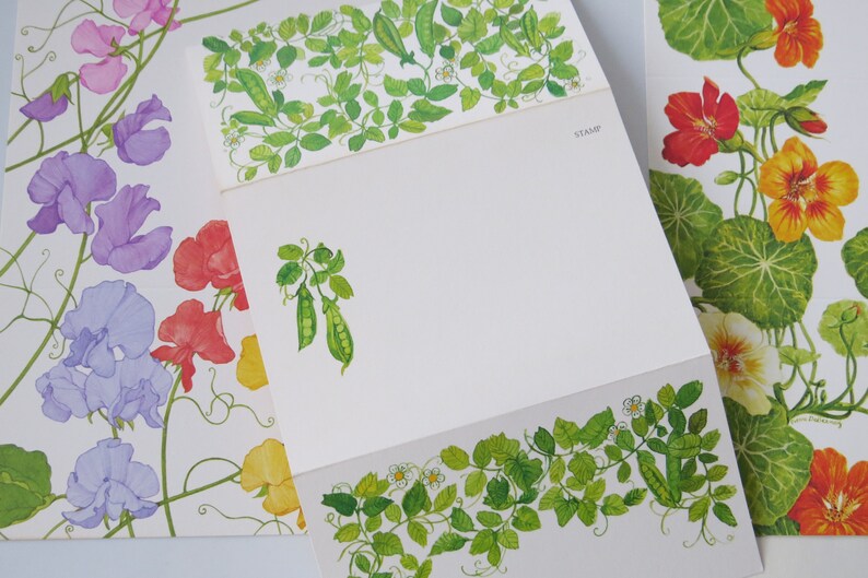 Vintage Stationery ~*~ Current ~*~ Fold A Note ~*~ Sweet Peas /& Nasturtiums ~*~ In The Garden
