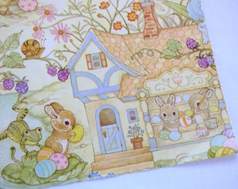 Sweet Vintage Easter Hallmark Gift Wrap Rabbit Hedgehog Snail Mice Frog Iris House Eggs   Small Birthday Gift Craft Paper ~Cottagecore Cute!
