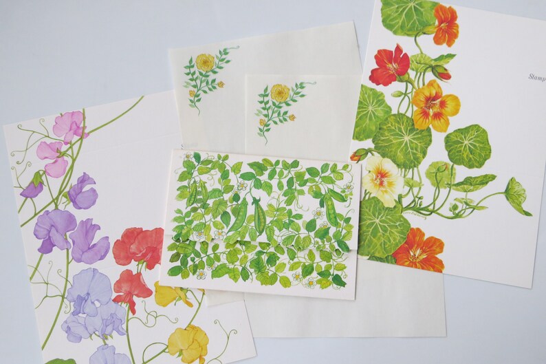 Vintage Stationery ~*~ Current ~*~ Fold A Note ~*~ Sweet Peas /& Nasturtiums ~*~ In The Garden
