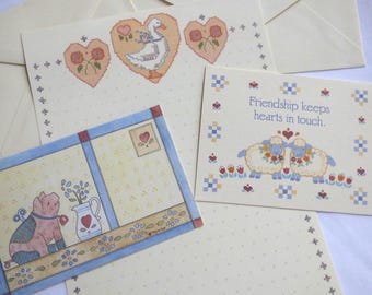 Vintage 80's 90's Stationery Lot ~ Sweet Country Farmhouse Theme ~ Goose Pig Flowers ~ Pen Pal Snail Mail Swap Retro Folk Art Cottagecore