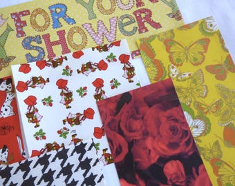 Vintage Gift Wrap Craft Pack ~ Scrap/Ephemera Pieces Crafting Journals Scrapbook ~ Retro Prints ~ 8 Designs Holly Hobbie Sun Bonnet Sue