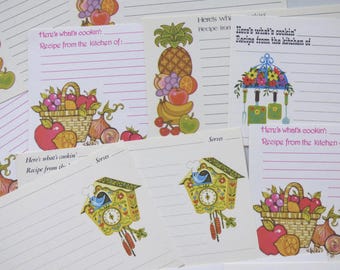 Vintage Recipe Card Assortment ~ Current Bright Colorful ~ Fruit Basket Coo Coo Clock More X10 Retro Kitchen Junk Journal Stationery Swap