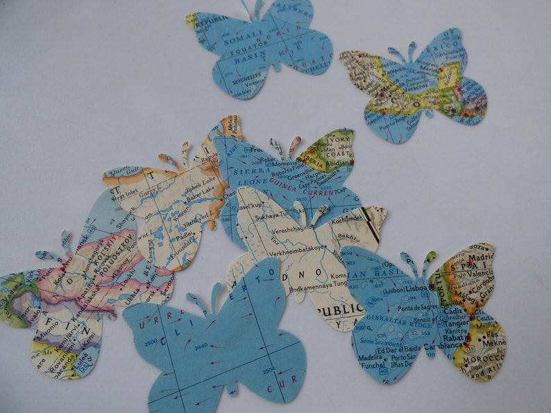 Vintage World Map Butterfly Punches: Travel Ephemera, Scrapbook Collage ...