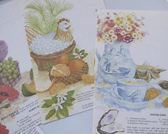 Vintage Current Stationery Fold Note Lot x4 Postalette Seal Send  Antique Kitchen Recipe Culinary Foodie Snail Mail Pen Pal Swap Collectible