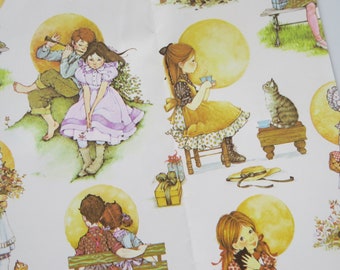 Vintage Gift Wrap Set  - 70's 80's Sweet Prairie Children - Any Occasion - Birthday ~ Love Decoupage Paper Crafts ~ Gift Giving