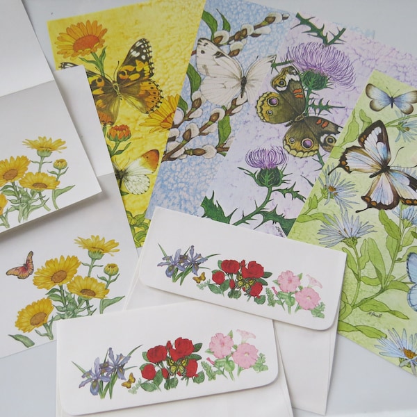 Papelería Vintage Current ~ Jardín de Mariposas y Flores Incluye 2 juegos de cartas florales raros Hermoso lote de 8 piezas Diario de jardín Amigo por correspondencia Correo postal