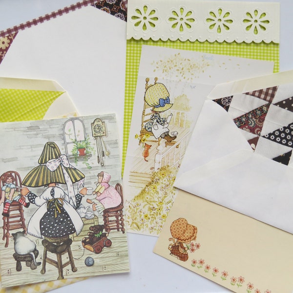 Vintage Stationery Assortment - Gingham & Prairie Girls ~ Letter Sets ~ 70's 80's ~ Assortment Lot ~ Chartreuse Brown ~ Flower Power