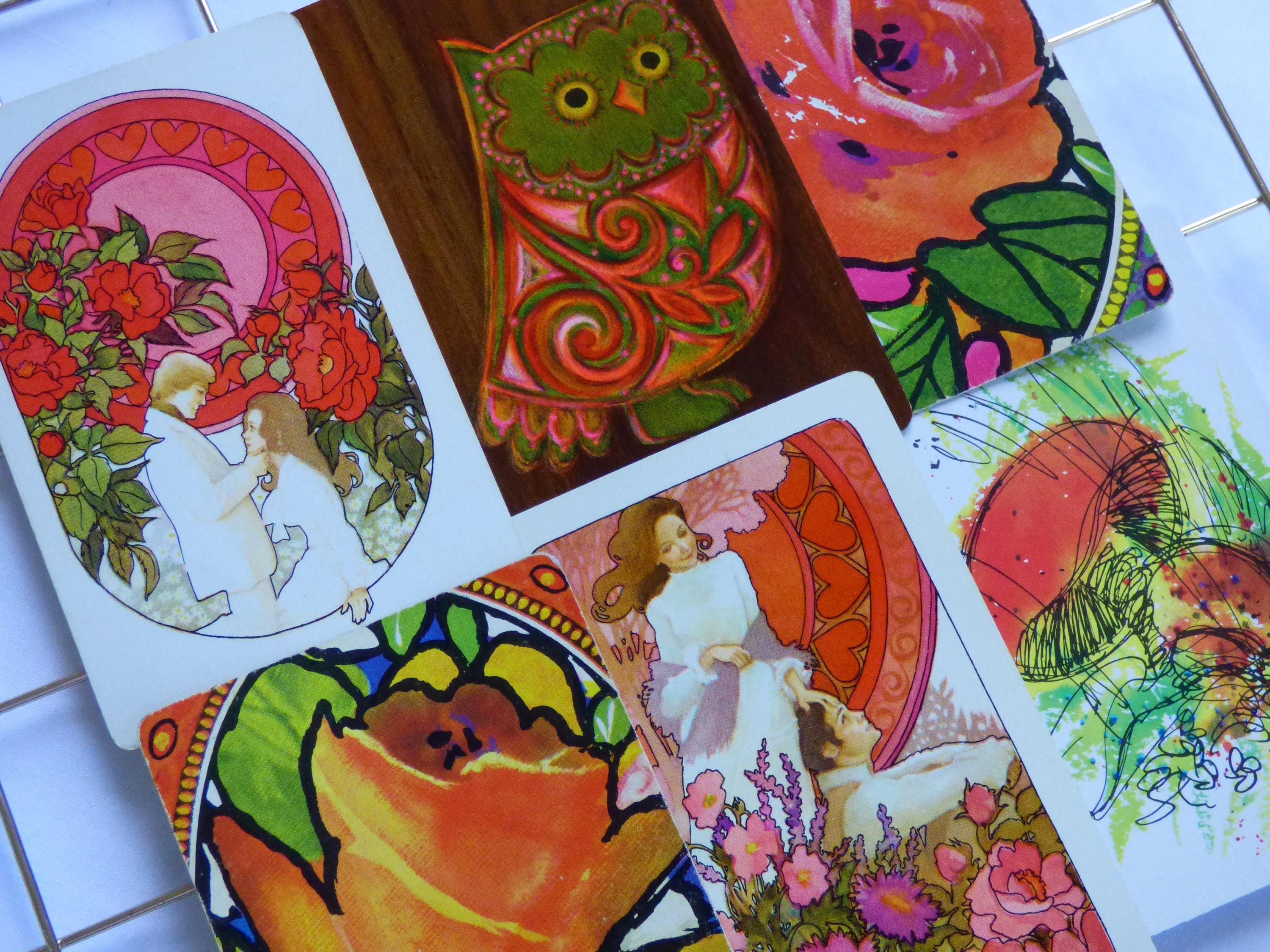 Vintage 70's Groovy Retro Romance Love Rose Owl Swap Craft Playing Card Lot Junk Journal Mixed M