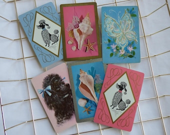 Vintage Craft or Swap Lot ~ 60's Mid Century Modern Poodle Seashells Butterfly ~ Playing Cards ~ Retro Junk Journal Tags Cards Bookmarks
