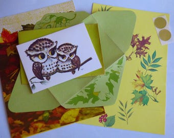 Vintage Stationery Autumn Owl Leaves Collection w/ Seals ~ Snail Mail Pen Pal Love Letters