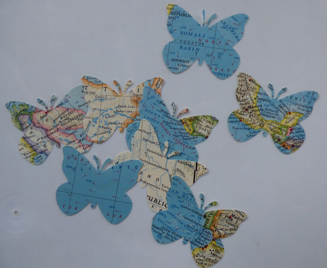 8 Butterfly Punches ~ Vintage World Map Ephemera ~ Destination Bon ...