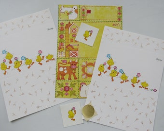 Vintage Stationery ~ Current Fold A Notes ~ Chicks Spring Farm ~ Set of 3 w/ Gold Seals