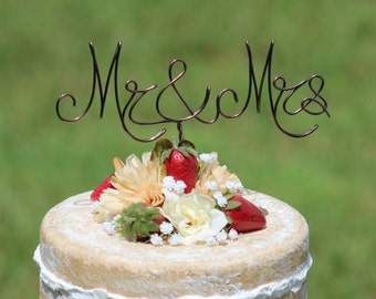 Brown Wire "Mr & Mrs" Wedding Cake Toppers - Decoration - Beach wedding - Bridal Shower - Bride and Groom - Rustic Country Chic Wedding