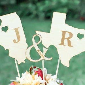 Rustic Wooden States Country Wedding Cake topper Wooden cake topper Personalized Cake topper image 1