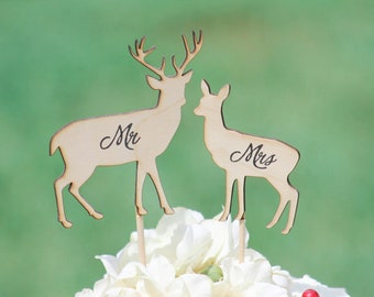 Deer Wedding Cake Topper  Mr & Mrs -  Rustic Country Chic Wedding