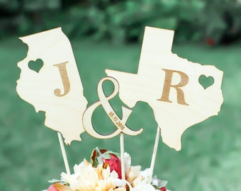 Rustic Wooden States Country Wedding Cake topper - Wooden cake topper - Personalized Cake topper