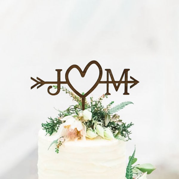 Topper de gâteau de flèche de mariage rustique | Topper de gâteau personnalisé | Mariage à la plage | Topper de gâteau de douche nuptiale | Décoration de gâteau de mariage rustique et country chic