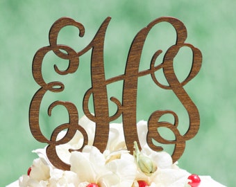Rustic Wooden Monogram Wedding Cake topper - Wooden cake topper - Personalized Cake topper