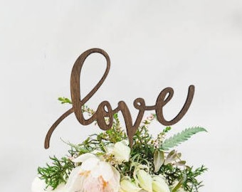 Rustic LOVE Cake Topper - Wooden cake topper - Engagement Cake topper - Unique Wedding Cake Topper - Wedding Cake Topper