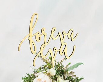 Gold "foreva eva" Wedding Cake Topper - forever ever Cake Toppers - Rustic Country Chic Wedding - Wedding Cake Topper - Beach Cake Topper