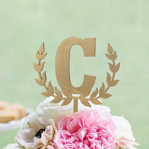 Gold Monogram Wedding Cake topper - Wooden Wedding Cake Topper - Personalized Wedding Cake Topper - Rustic Wedding Cake Topper