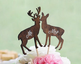 Deer Wedding Cake Topper  Mr & Mrs -  Rustic Country Chic Wedding