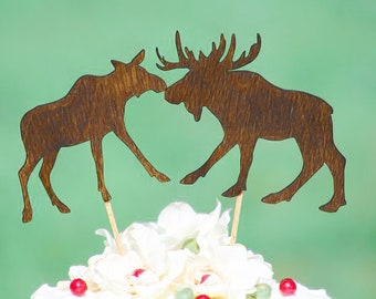 Moose Wedding Cake Topper - Bull and Cow  Moose- Bride and Groom - Rustic Country Chic Wedding