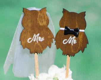 Owl Wedding Cake Topper  Mr & Mrs -  Rustic Country Chic Wedding