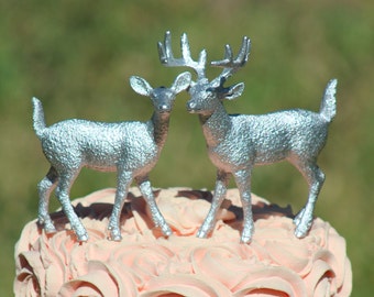 Silver Deer Wedding Cake Topper - Mr & Mrs Deer - Bride and Groom - Rustic Country Chic Wedding