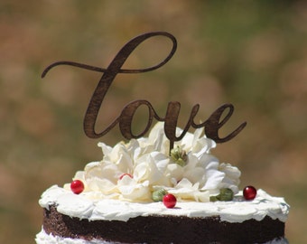 Rustic LOVE Wedding Cake topper - Wooden cake topper - Engagement Cake topper