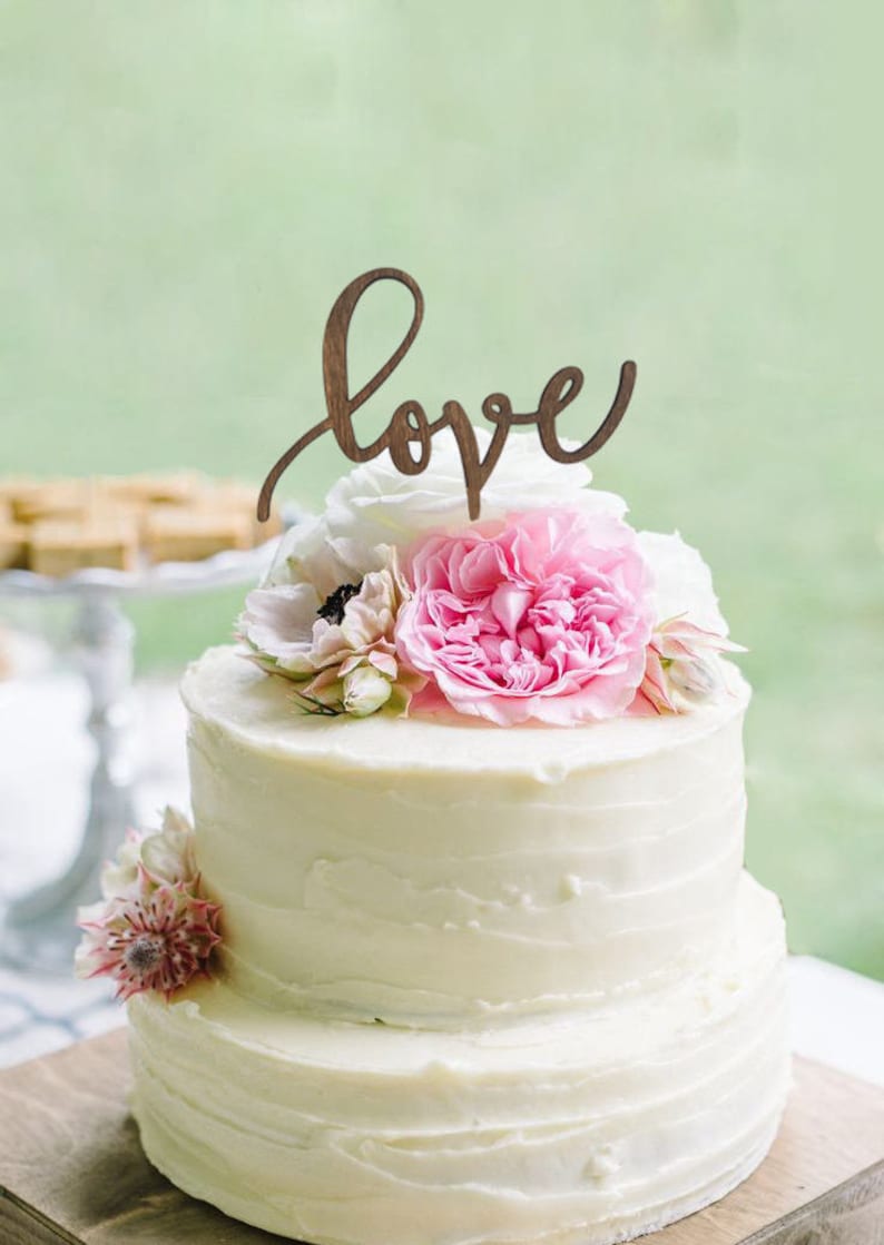 Rustic LOVE Cake Topper Wooden Cake Topper Engagement Cake Etsy