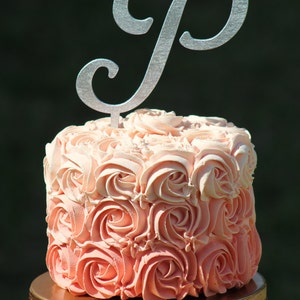 Silver Monogram Wedding Cake topper Wooden wedding cake topper Personalized Wedding Cake Topper image 2