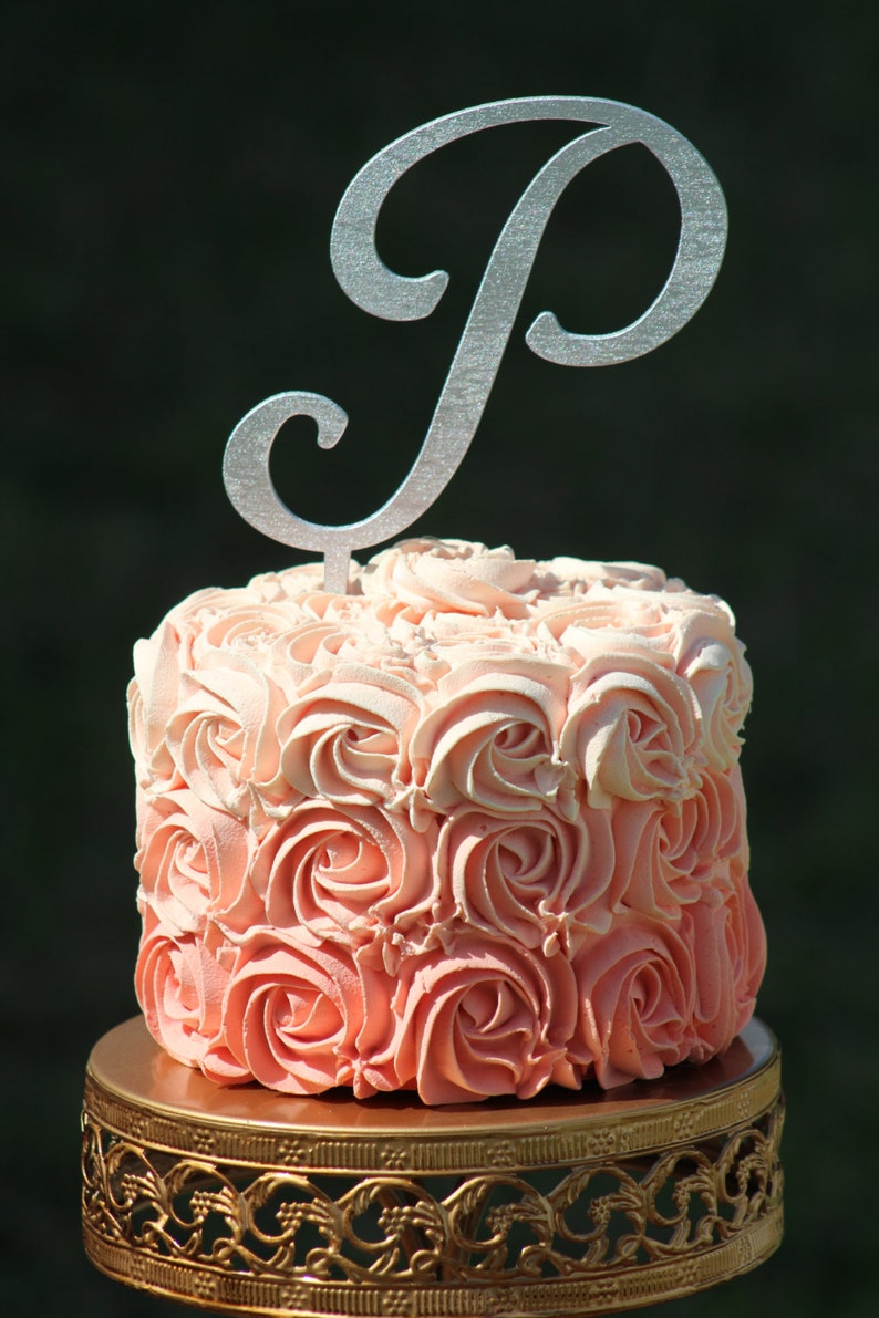 Silver Monogram Wedding Cake topper Wooden wedding cake topper Personalized Wedding Cake Topper image 2