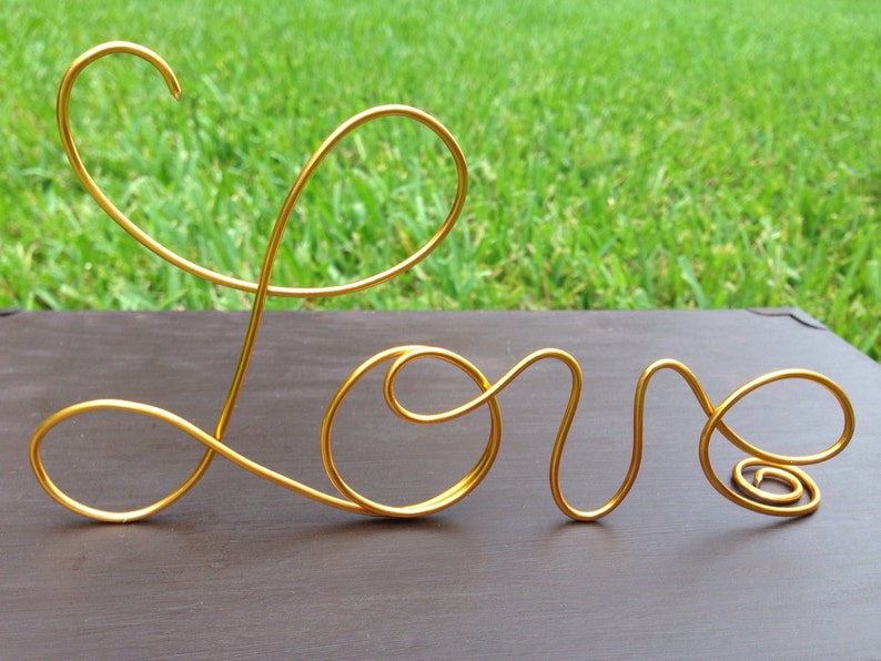 Gold Wire Love wedding Cake Toppers Decoration Beach wedding Bridal Shower Bride and Groom Rustic Country Chic Wedding image 1