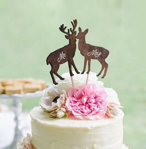 Deer Wedding Cake Topper Mr Mrs Rustic Country Chic Etsy