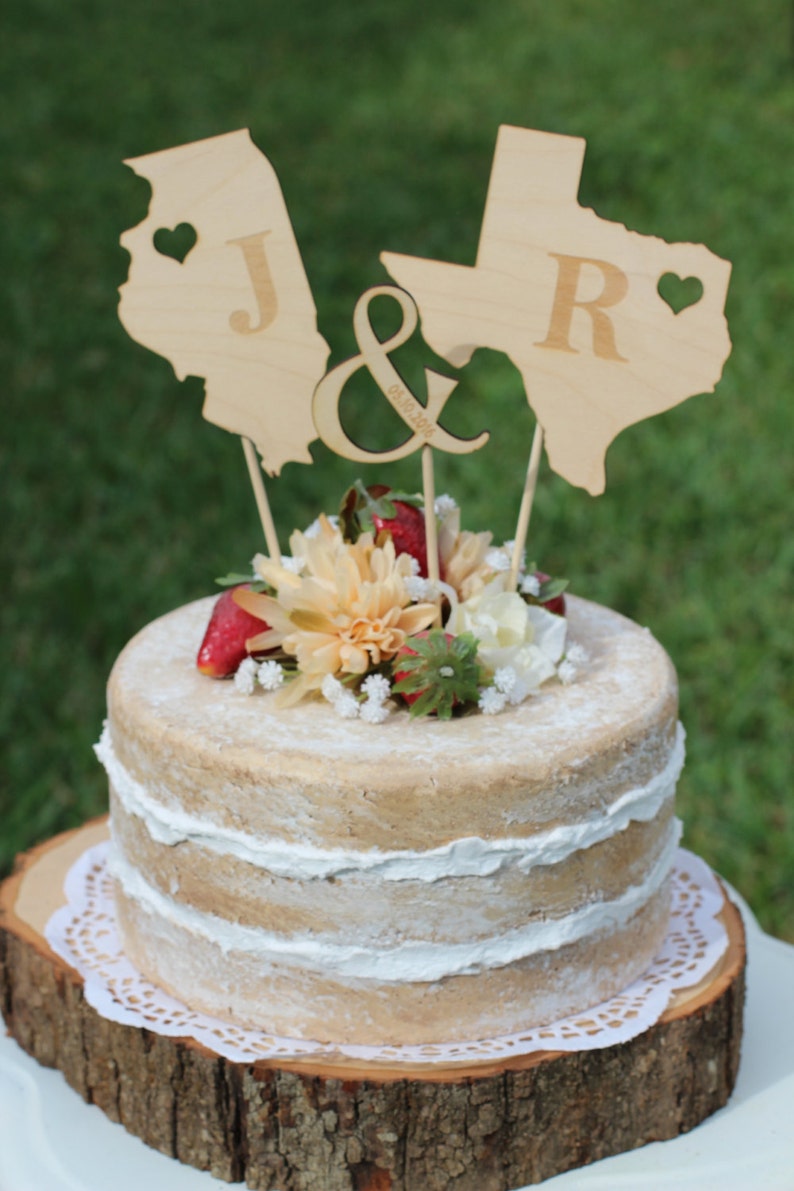 Rustic Wooden States Country Wedding Cake topper Wooden cake topper Personalized Cake topper image 3