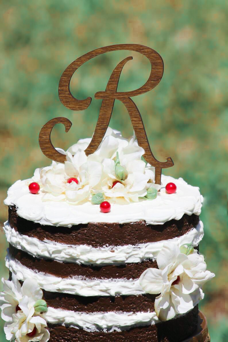 Monogram Wedding Cake topper Wooden cake topper Personalized Cake topper image 3