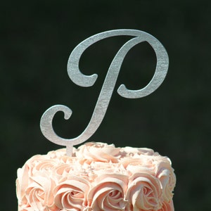 Silver Monogram Wedding Cake topper Wooden wedding cake topper Personalized Wedding Cake Topper image 1