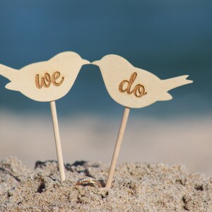 Lovebirds Cake Topper WE DO - Cupcake Topper - Personalized Wedding - Beach wedding - Bride and Groom