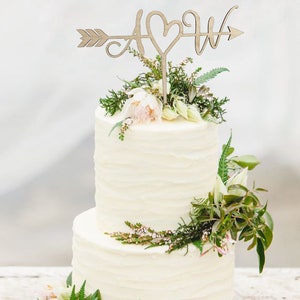 Rustic Wedding Arrow Cake Topper Decoration Beach wedding Bridal Shower Initials Cake Topper Rustic Country Chic Wedding Top image 6