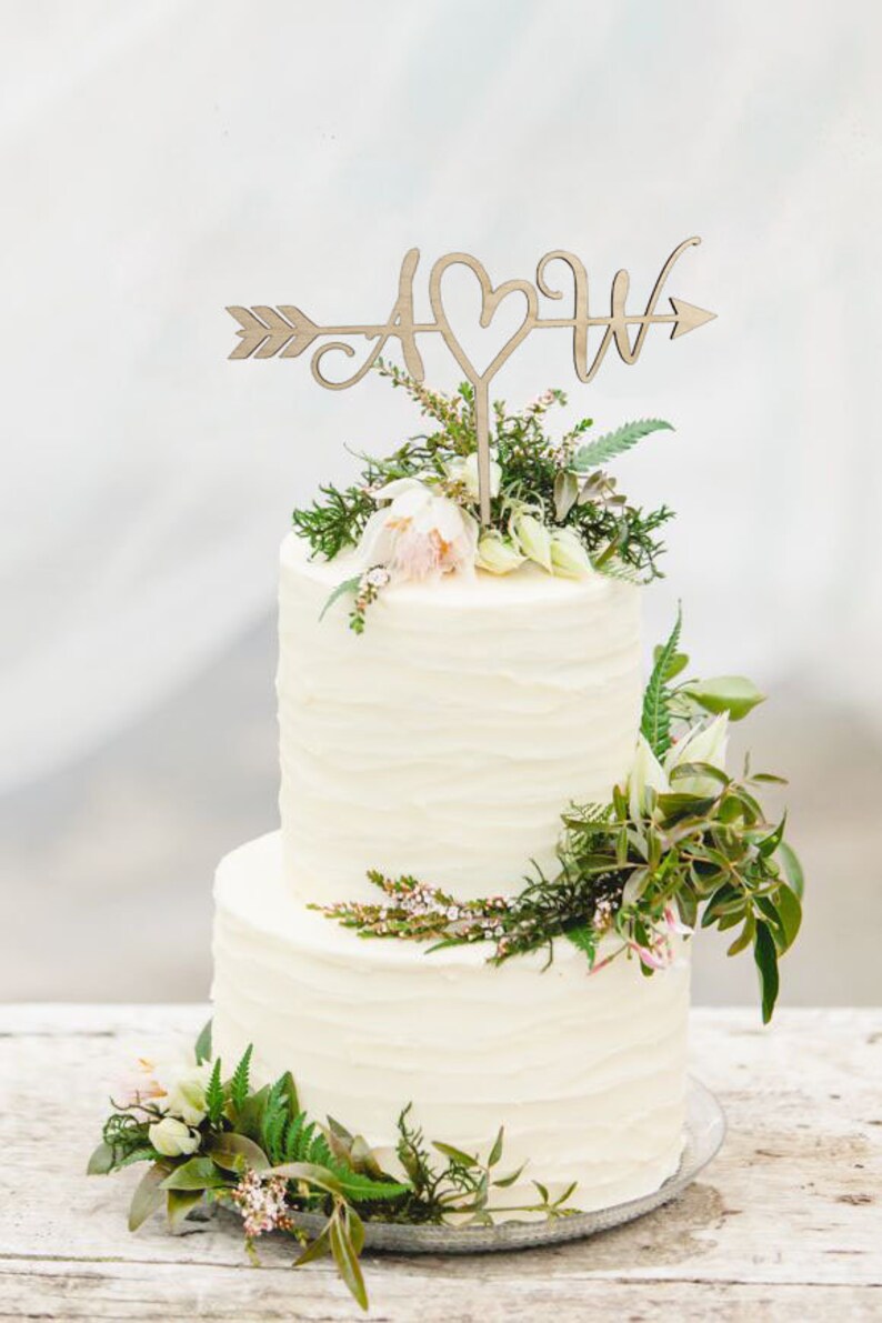 Rustic Wedding Arrow Cake Topper Decoration Beach wedding Bridal Shower Initials Cake Topper Rustic Country Chic Wedding Top image 6