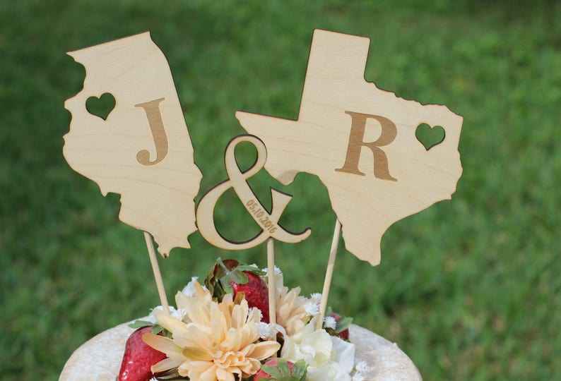 Rustic Wooden States Country Wedding Cake topper Wooden cake topper Personalized Cake topper image 2