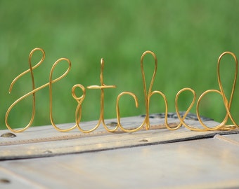 Gold Wire Hitched Wedding Cake Toppers - Decoration - Beach wedding - Bridal Shower - Bride and Groom - Rustic Country Chic Wedding