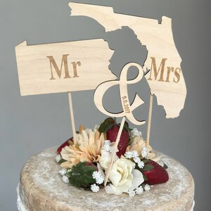 Rustic Wooden States Country Wedding Cake topper Wooden cake topper Personalized Cake topper image 4