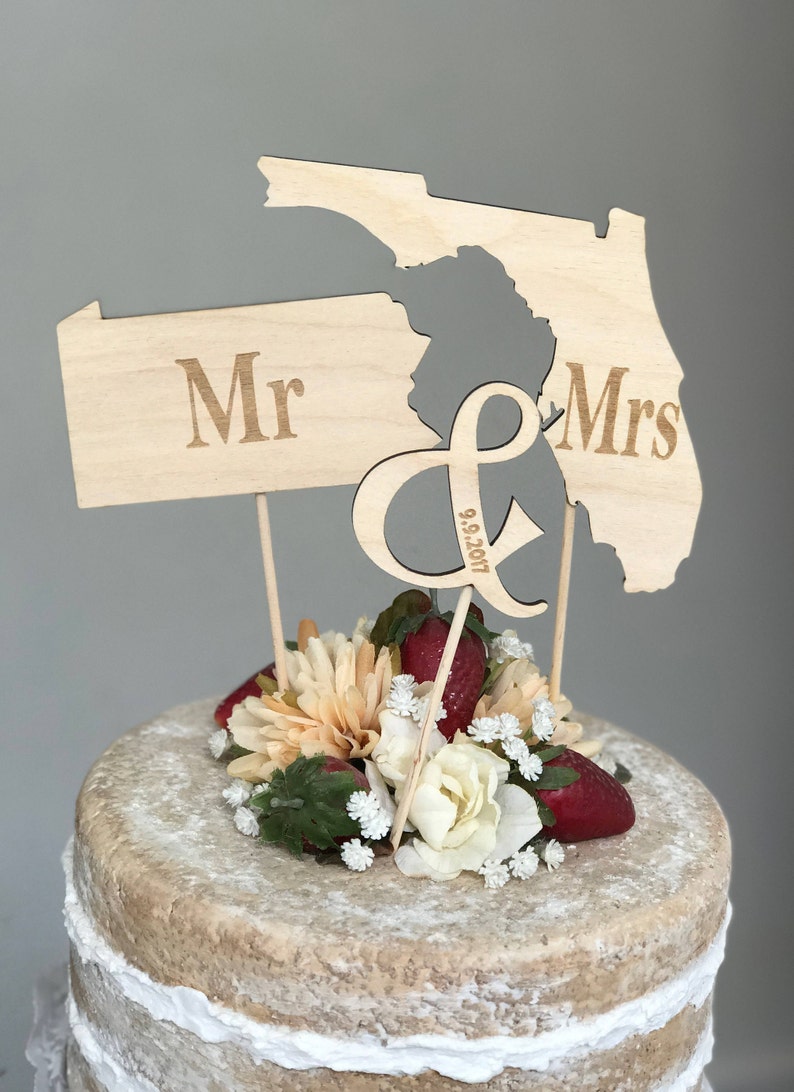 Rustic Wooden States Country Wedding Cake topper Wooden cake topper Personalized Cake topper image 4